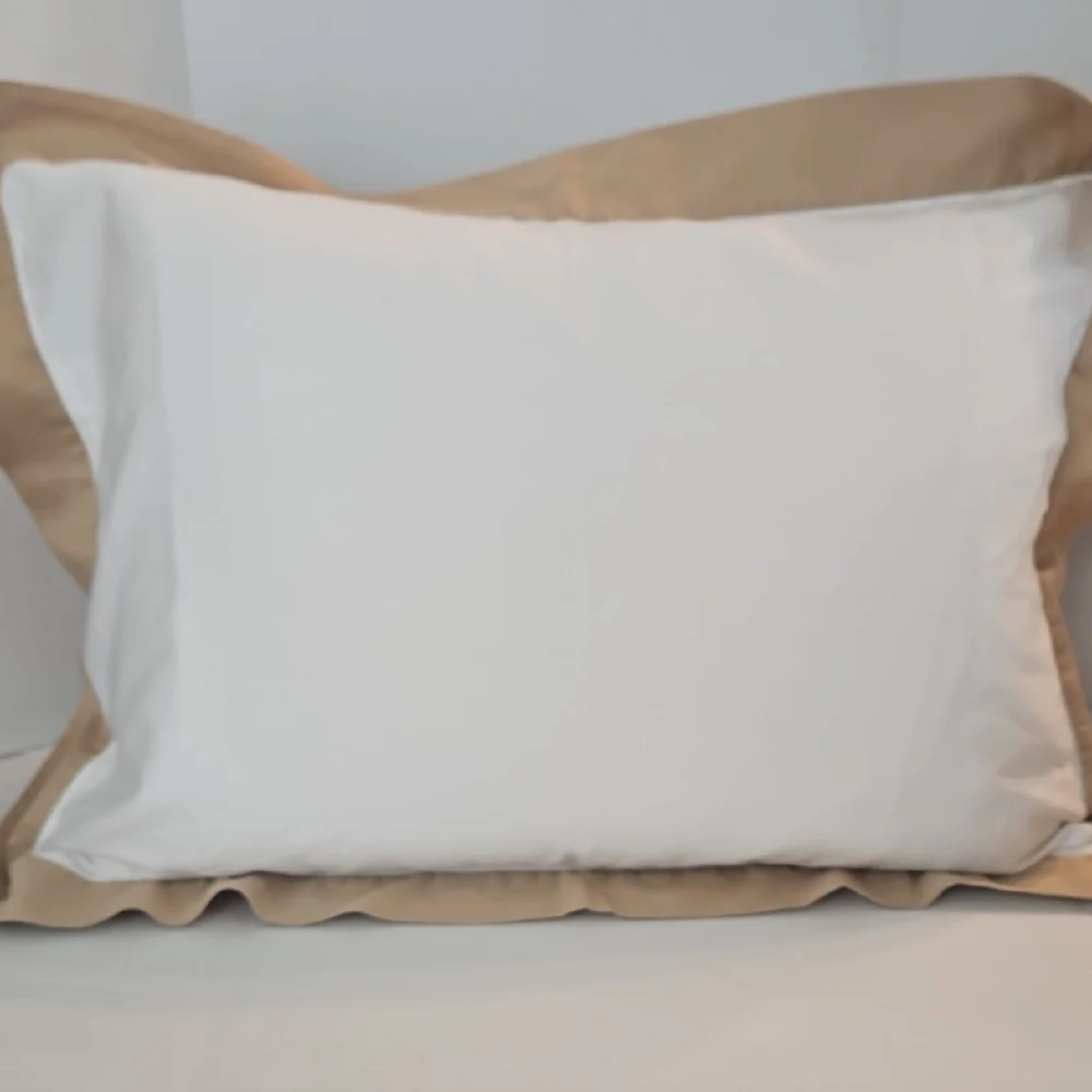 Ralph Lauren White Taupe Golden Tan Cotton Standard Pillow Sham Set